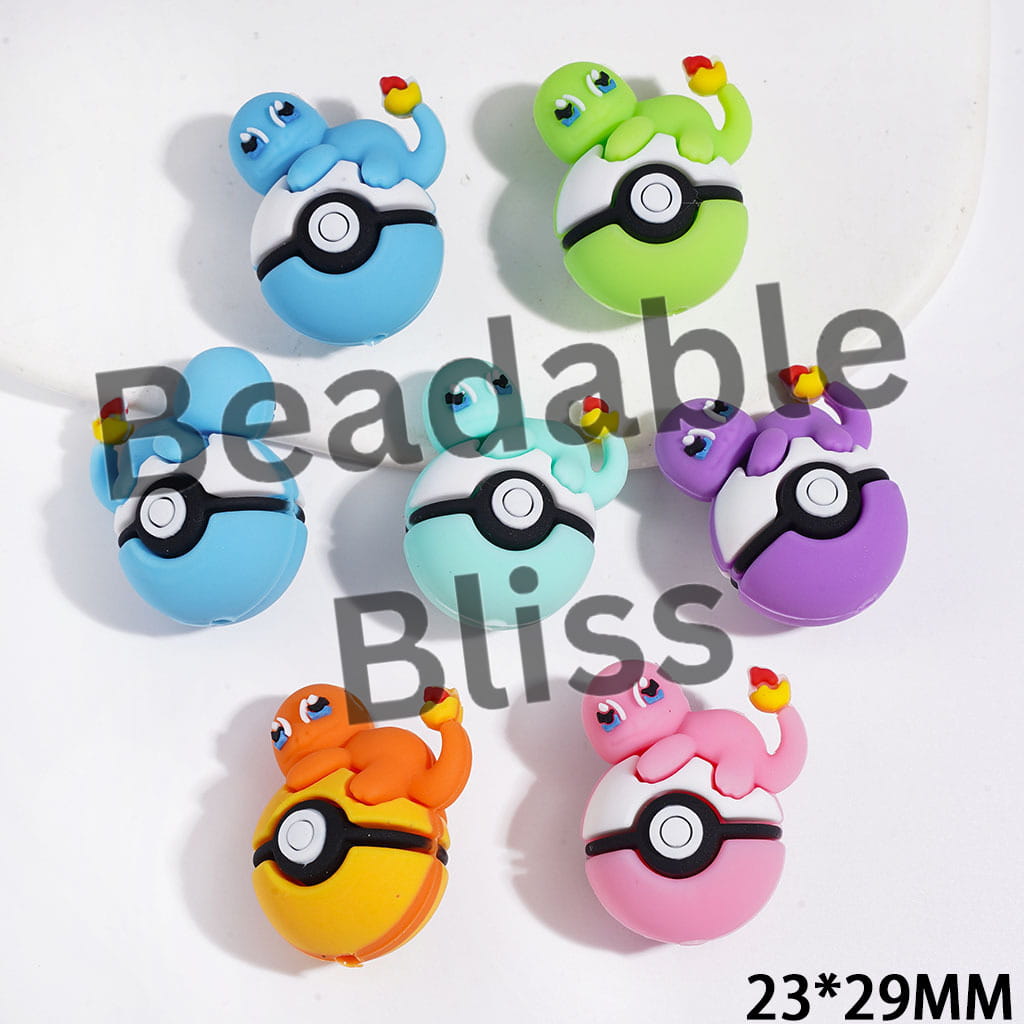 Silicone Focal Beads 3D Fiery Dragon Character Lying on Magic Ball, 23*29MM, Multi-Color