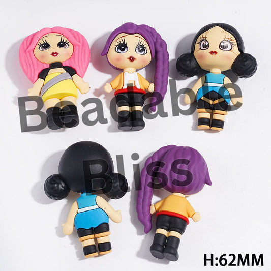 Girl Band Series in Diverse Style Soft PVC Rubber Figurine, Height 62MM (No-Hole)