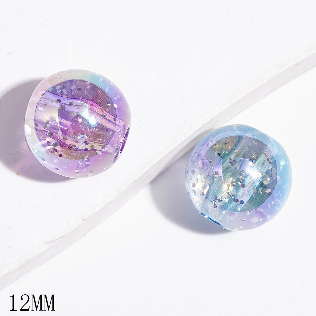 Clear UV-Coated Acrylic Beads for DIY Bracelets & Necklets & Waist Chains, with Round Sequins, 12MM, Multi-Color, Random Mix