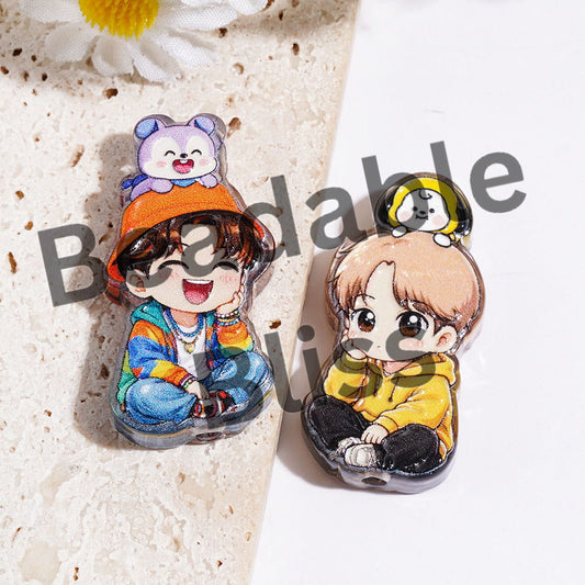 Acrylic Beads Cute Korea Boy Group Image Theme, Translucent, Random Mix