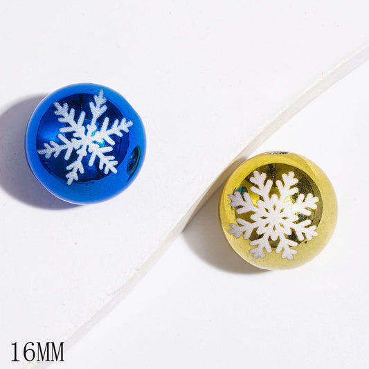 Metallic Colors Acrylic Beads for Bracelets with White Snowflake, 16MM, Assorted Colors, Random Mix