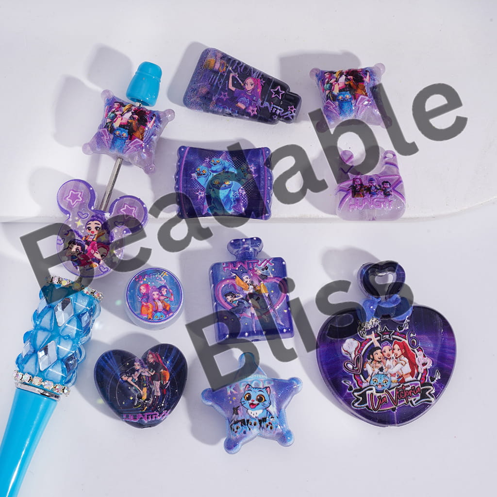 Collection of purple and blue themed stationery items on a white background with 'hands supply' branding.