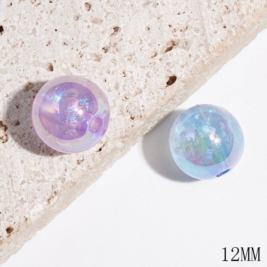 Acrylic Beads UV Coating with Glitter, Round Beads for DIY Bracelets & Necklets & Waist Chains, 12MM, Clear & Light Color Series, Random Mix