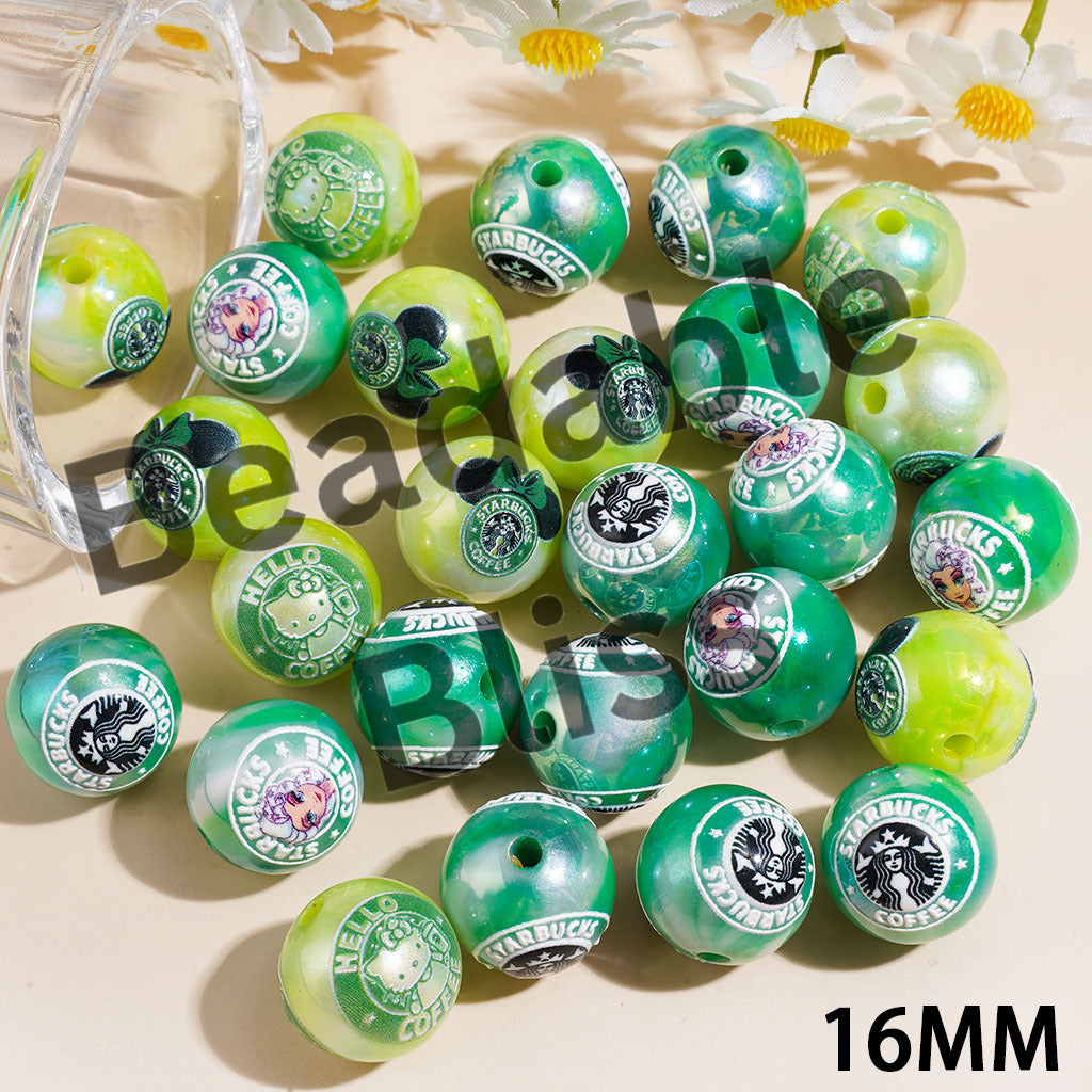 Coffee & Cut Cat Character Series Acrylic Beads for Bracelets, 16MM  Random Mix