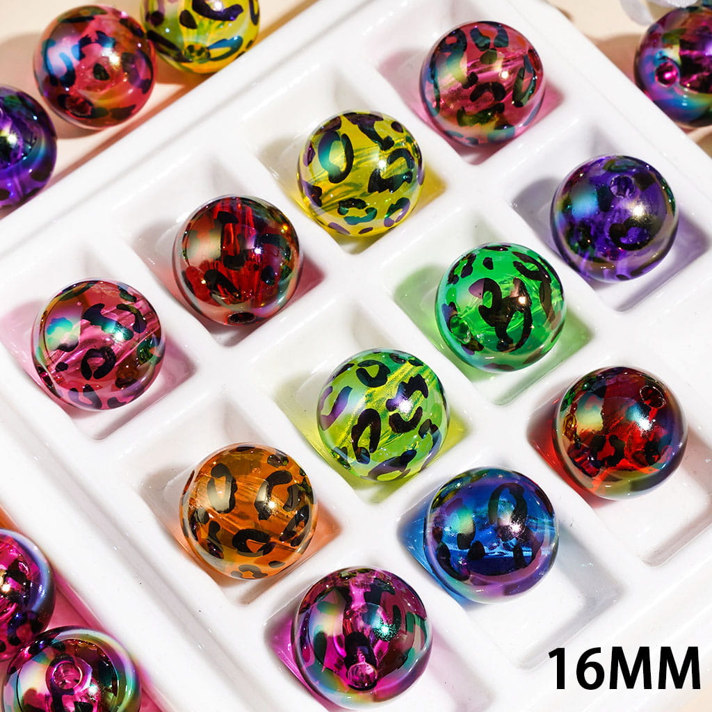 Leopard Print Acrylic Beads for Bracelets , 16MM Random Mix