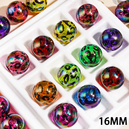 Leopard Print Acrylic Beads for Bracelets , 16MM Random Mix