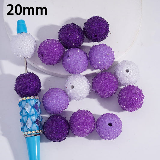 Sugar Acrylic Beads with Mini Shiny Cone Shape Rhinestones, Purple Series, 20MM, Random Mix