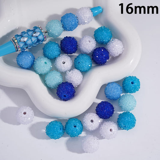 Sugar Acrylic Beads with Mini Shiny Cone Shape Rhinestones, Blue Series, 16MM, Random Mix
