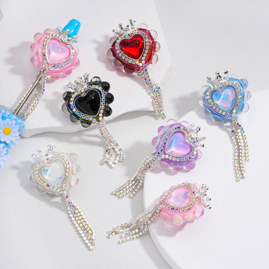 Acrylic Beads  Cute Heart with Silver Alloy Crown AB Rhinestones Chains  25*28MM