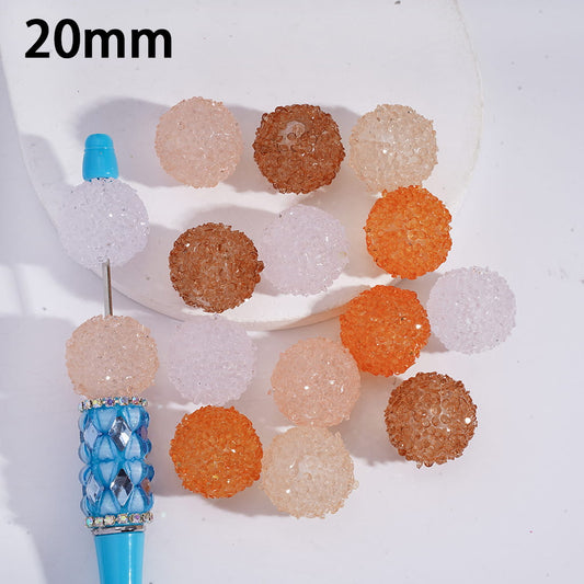 Sugar Acrylic Beads with Mini Shiny Cone Shape Rhinestones, Orange Series, 20MM, Random Mix