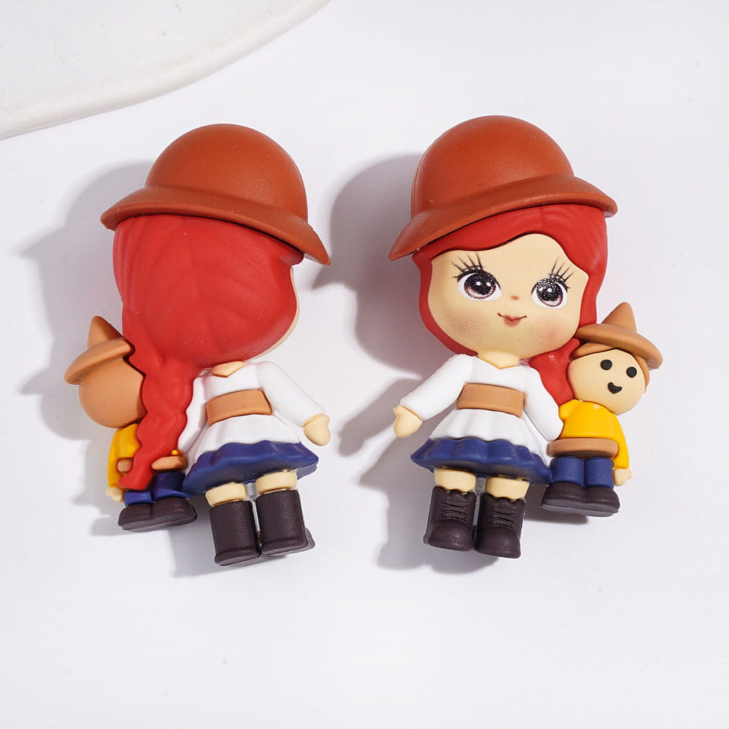 Beautiful Girl Holding a Doll in Three Style Soft PVC Rubber Figurine, 62-64MM (No-Hole)