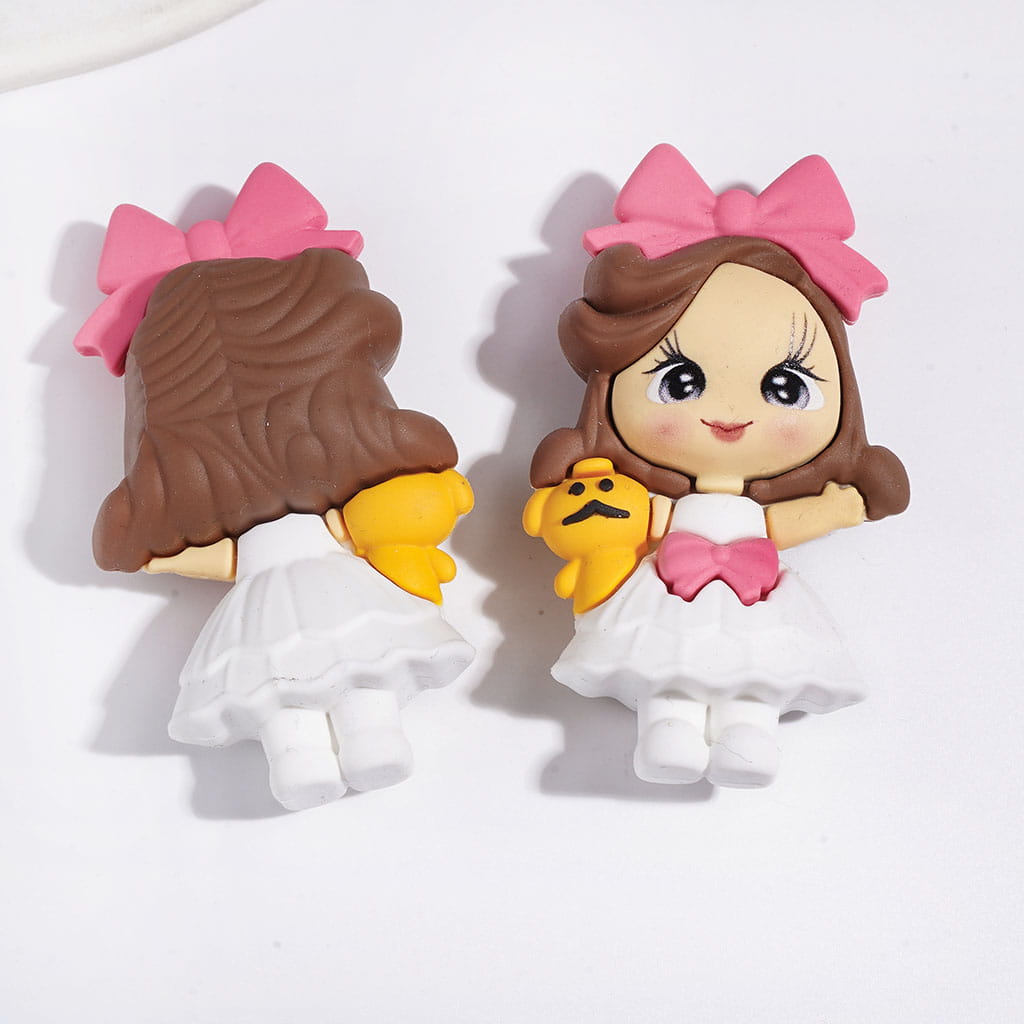 Beautiful Girl Holding a Doll in Three Style Soft PVC Rubber Figurine, 62-64MM (No-Hole)