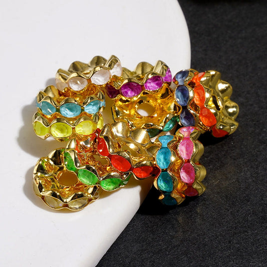 Gold Alloy Spacer Wavy Shape w Rhinestones in Satin Nickel Plating Coating Process, 12MM, Multi-Color (Update Other Colors Later)