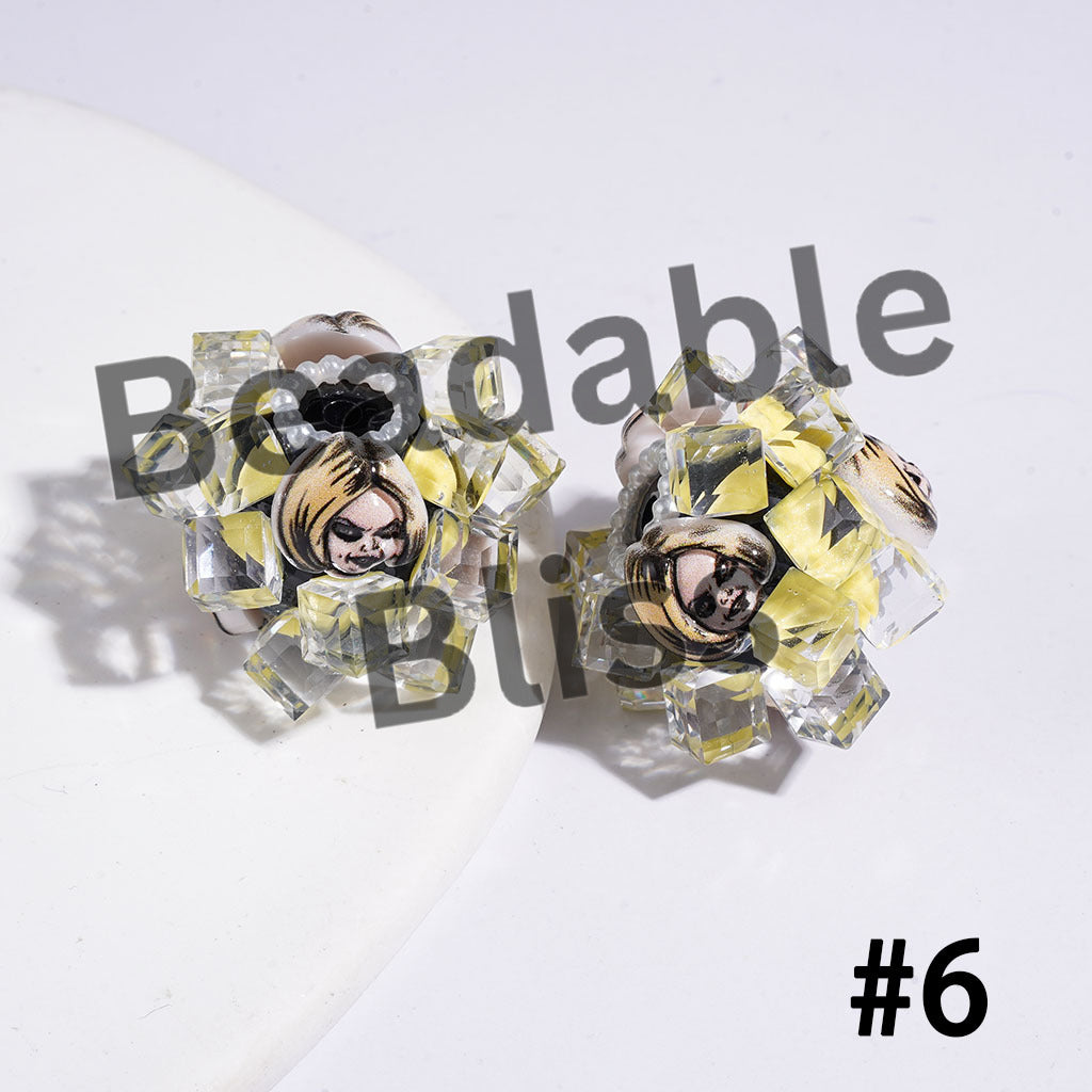 Hand-Made Acrylic Beads Horror Character Series, w Clear Faceted Crystal Square Pearl Trim, 26MM Multi Color