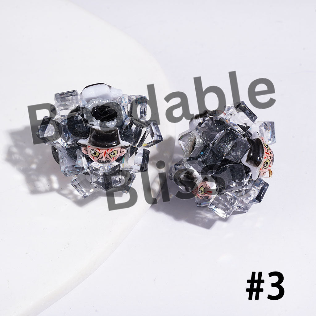 Hand-Made Acrylic Beads Horror Character Series, w Clear Faceted Crystal Square Pearl Trim, 26MM Multi Color
