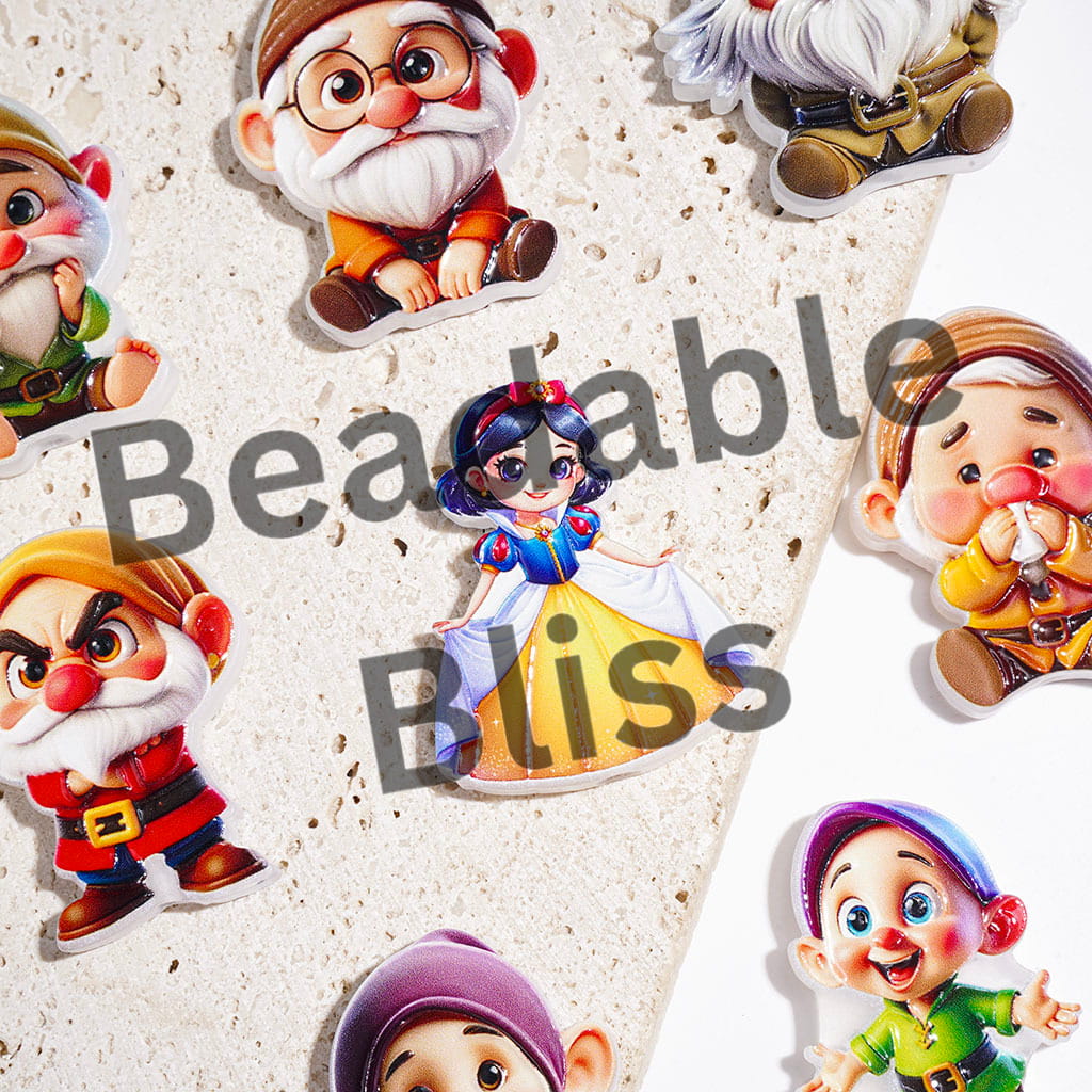 Acrylic Beads Snow-White Princess and Seven Gnome Elf Characters Series, Random Mix