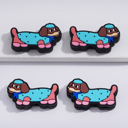 Silicone Focal Beads Little Cute Sausage Dog with Blue Hat