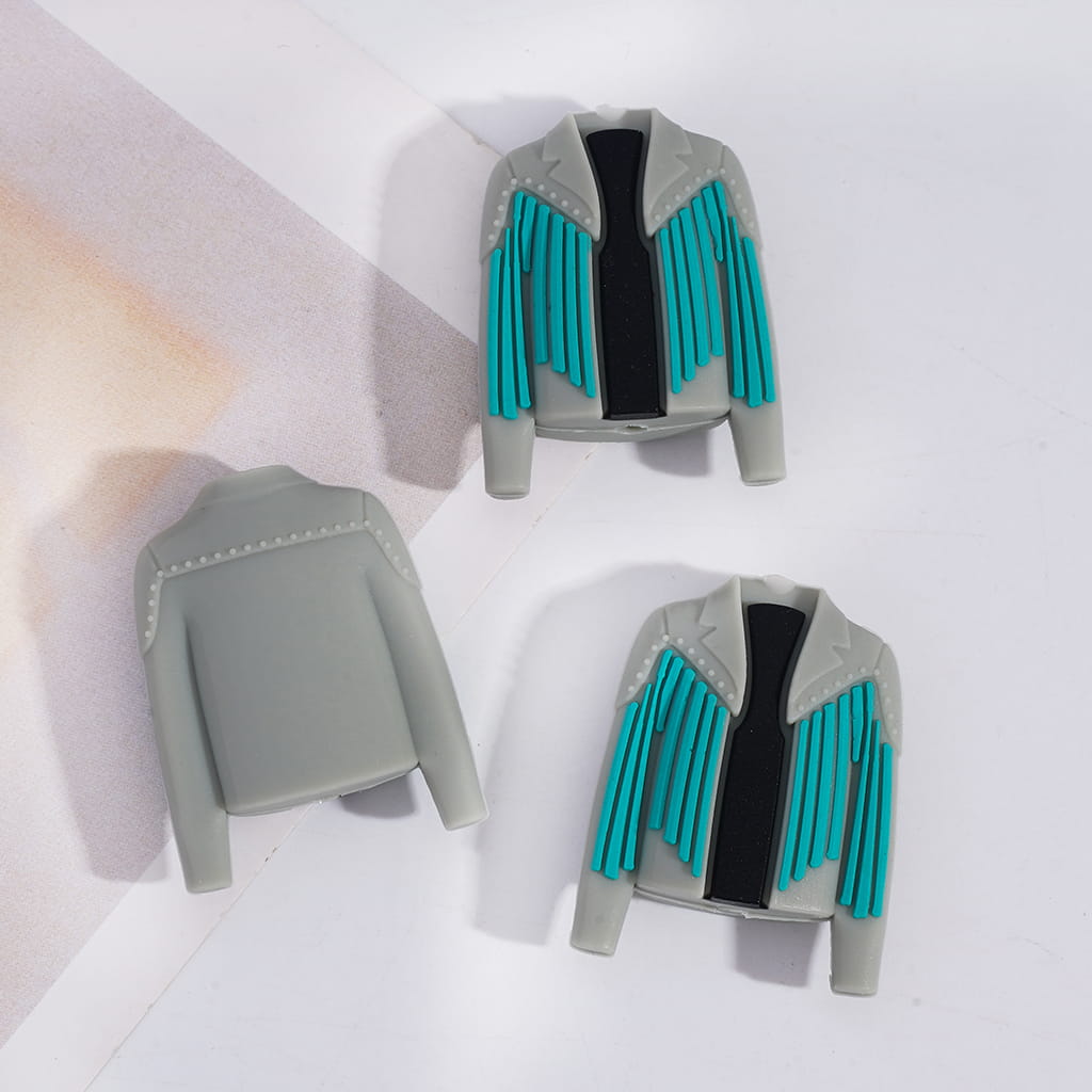Gray jacket with turquoise accents on a white background