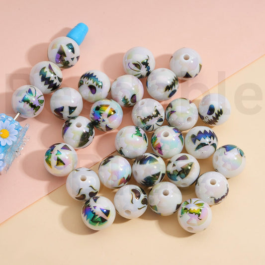 Acrylic Beads UV Coating Jac Face Nightmare Before Christma White 16MM, Random Mix