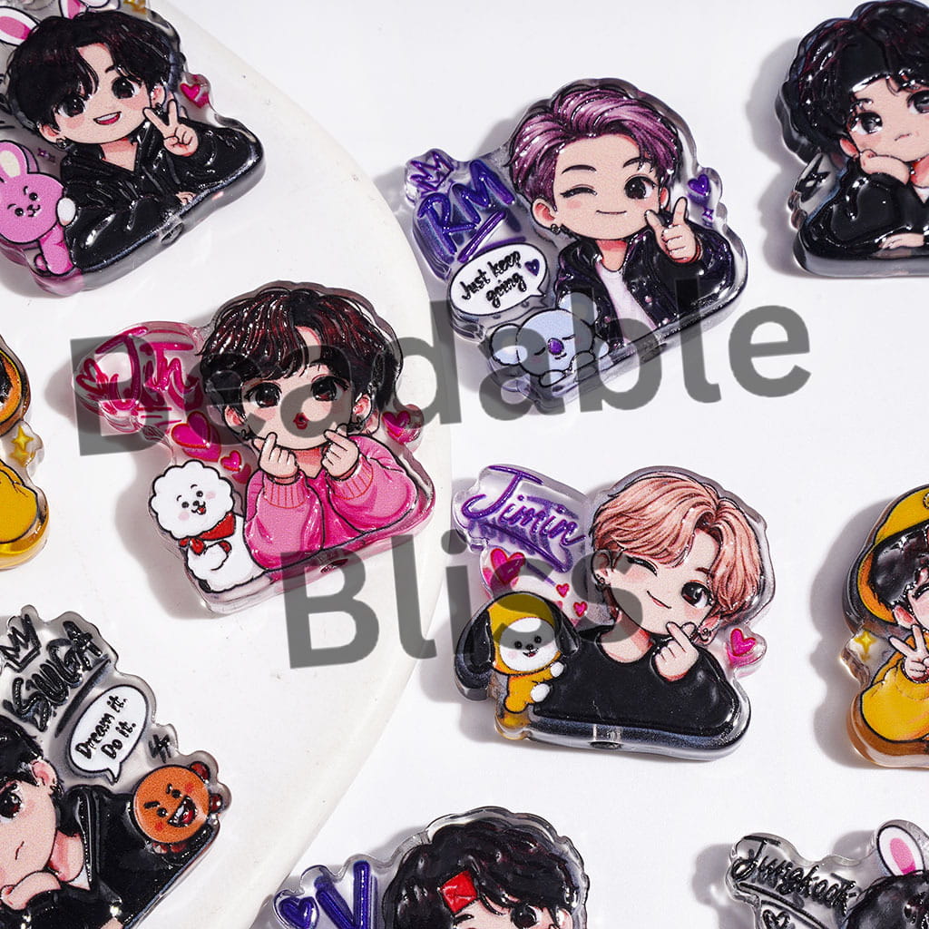 Acrylic Beads with Member Name and Cartoon Korea Boy Group Image Series, Random Mix