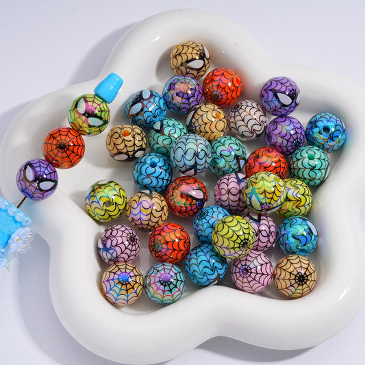Acrylic Beads UV Coating Spider Ma Web Multi-Color 16MM, Random Mix