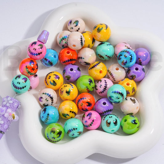 Acrylic Beads UV Coating Jac Smile Face Nightmare before Christma Candy Color 16MM, Random Mix