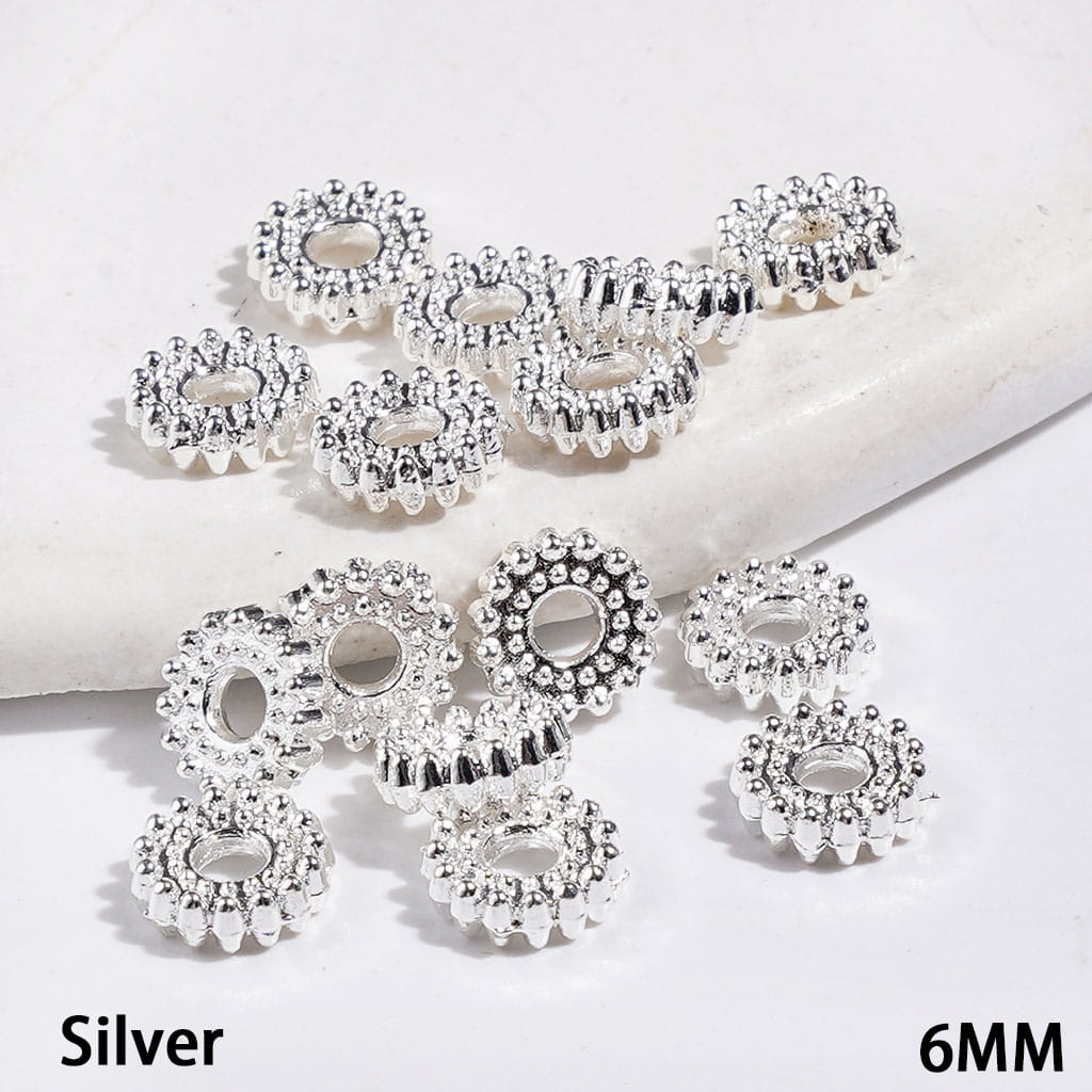 Mini Tires Shaped Metal Spacer Beads, 6MM, Silver and Gold