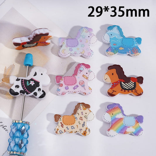 Colorful horse-shaped hair clips on a white background with dimensions 29*35mm.