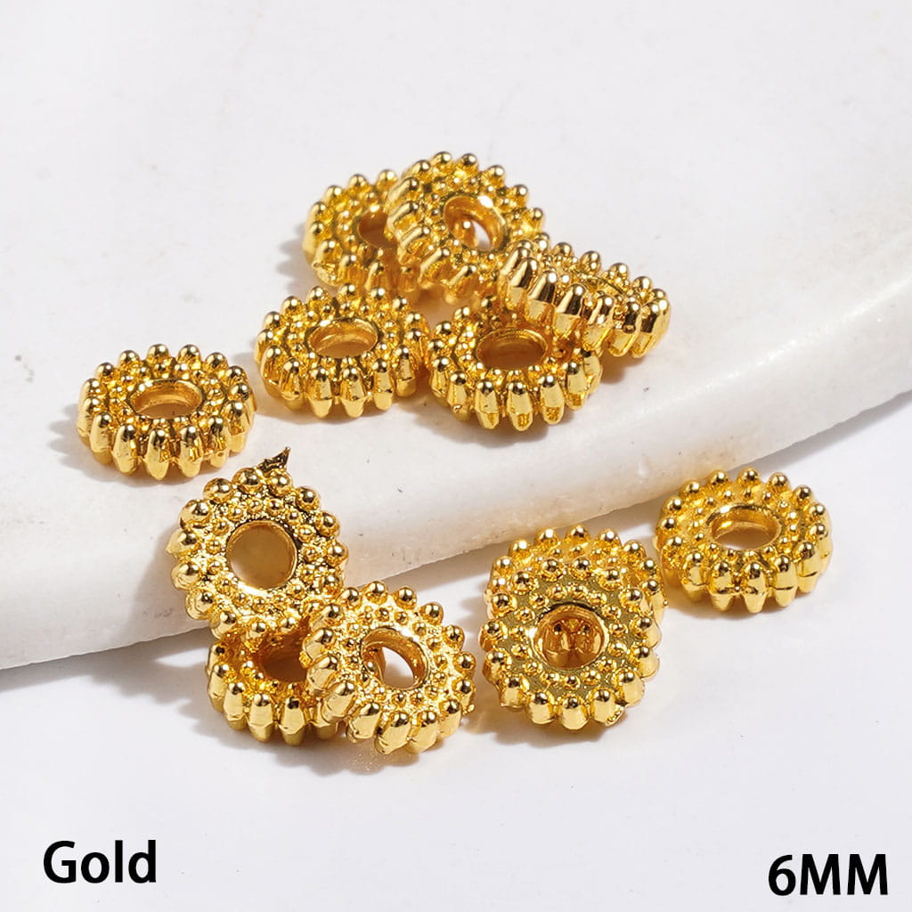 Mini Tires Shaped Metal Spacer Beads, 6MM, Silver and Gold