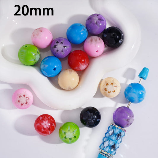Assorted colorful beads on a white surface with '20mm' text.