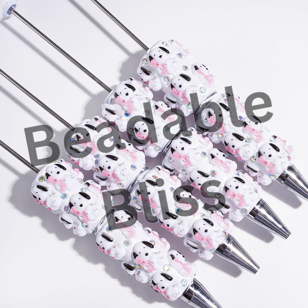 Beagle Dog Character Holding Pink Bunny Doll Beadable Clay Pens