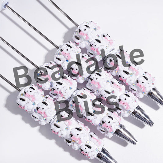 Beagle Dog Character Holding Pink Bunny Doll Beadable Clay Pens