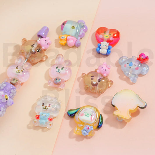 Acrylic Beads UV Coating Cute Mini Cartoon Figures, Random Mix