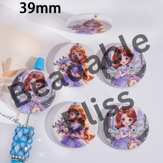 Set of decorative buttons with a princess design on a white background.