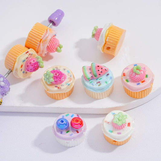 Acrylic Beads UV Coating Cute Fruits Cream Cake 18*20MM, Random Mix