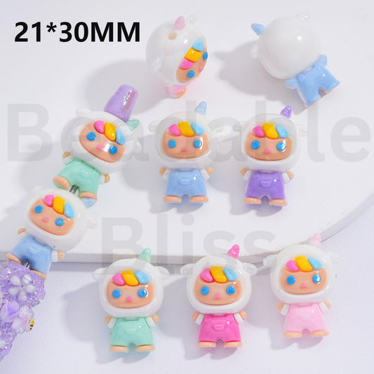 Soft PVC Beads Cute Puck Unicor Bab Pop Mar Series Multi-Color 21*30MM, Random Mix