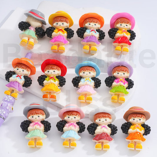 Acrylic Beads  Cute Girl with Hat Multi-Color 35*50MM, Random Mix