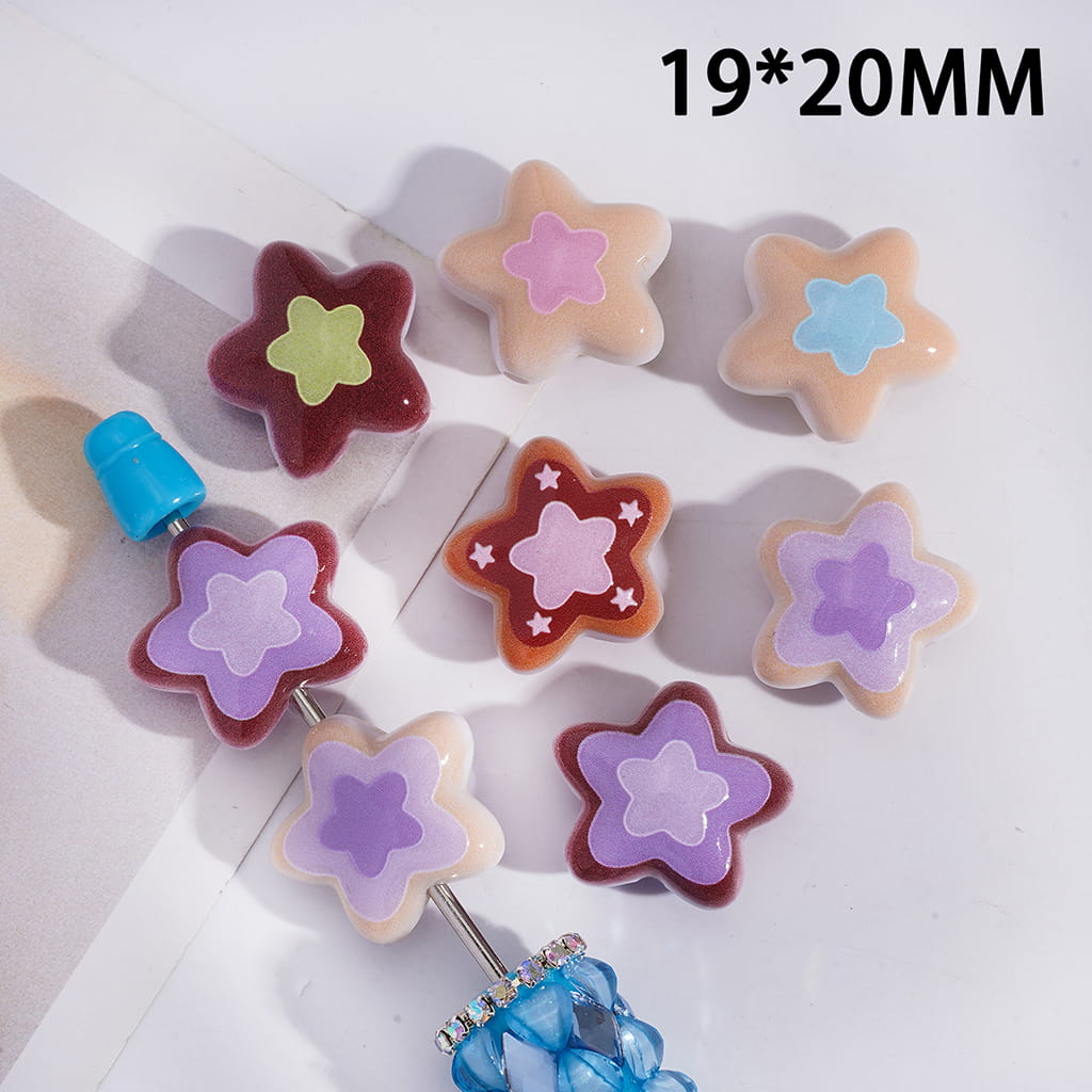 Star-shaped colorful beads on a white background with dimensions 19*20MM.