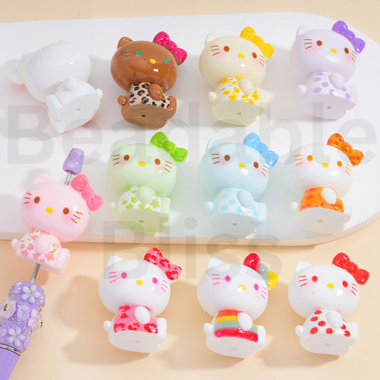 Acrylic Beads Cute Hello Kitt Sanri with Bowknots Multi-Color 31*38MM, Random Mix