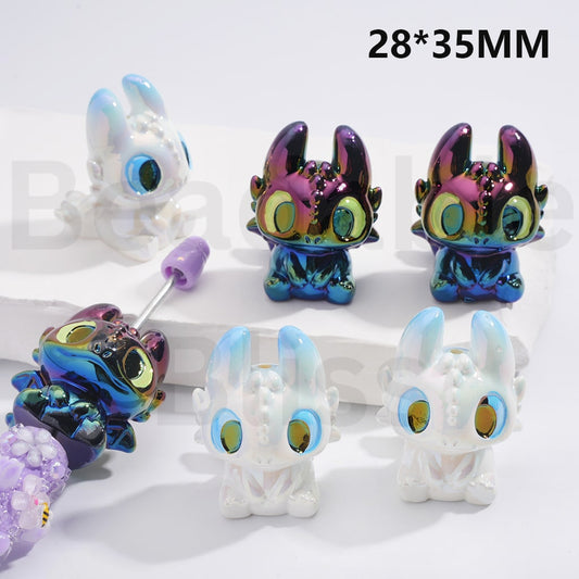 Acrylic Beads UV Coating Cute Dragon Toothles How to Train Your Drago Black White 28*35MM，Random Mix