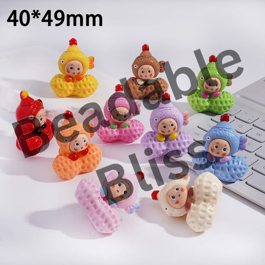 Acrylic Figurine Baby Star Doll Character with Fish Hat Lying on Peanut, 40*49MM, No Hole, Random Mix