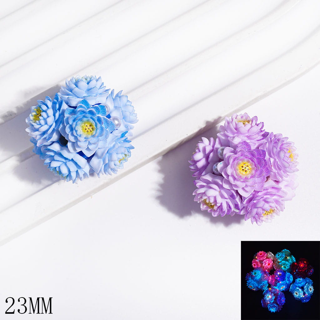Clay Beads Luminous with Solid Colors Lotus Flower and White Pearls, 23MM, Multi-Color, Random Mix