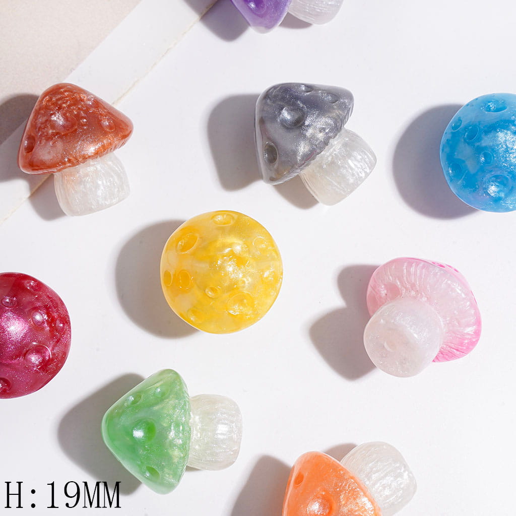 Mushroom with Glitter Acrylic for Pen Toppers, Height 19MM, Half Through Hole, Multi-Color, Random Mix