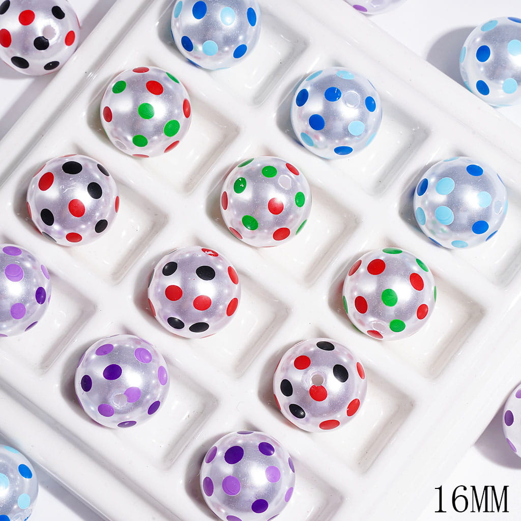 Pearlized Finish Acrylic Beads for Bracelets and Necklets with Polka Dots, 16MM, Multi-Color