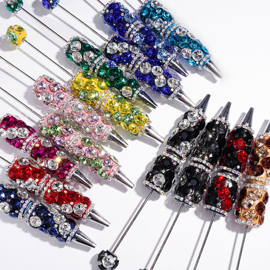 Dazzling Two Tone Rounded Square Shaped Crystals & AB Rhinestones Beadable Clay Pens, Multi-Color, Random Mix