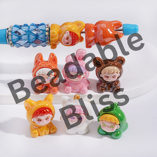 Colorful hair tie with character ends on a white background