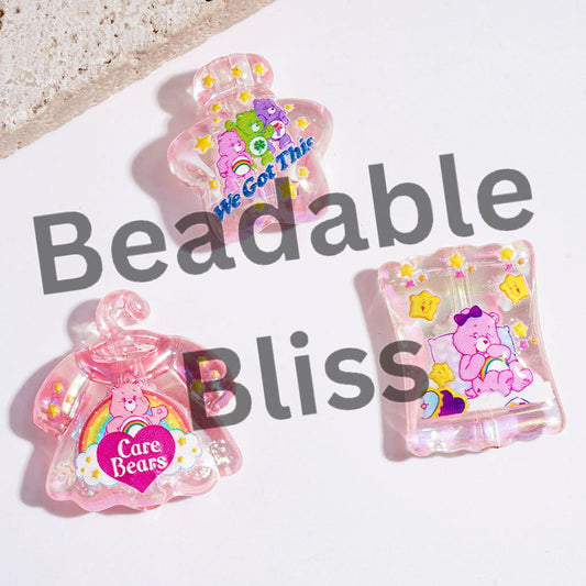 Acrylic Beads and Pendants UV Coating Rainbow Bear, Light Clear Pink Series, Random Mix