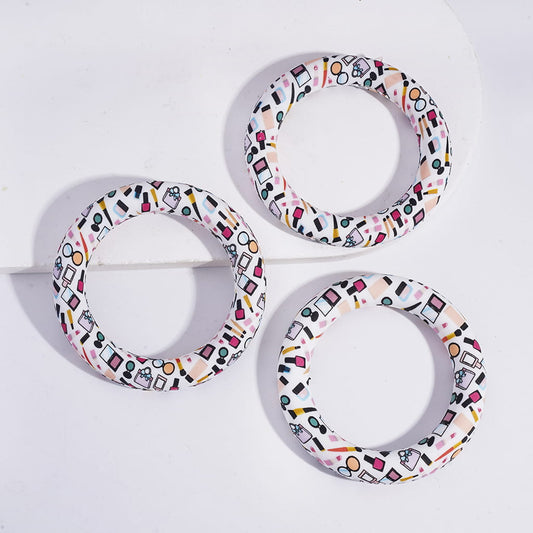 Silicone Focal Beads Soft Round Ring with Cosmetics Series Prints, 65MM