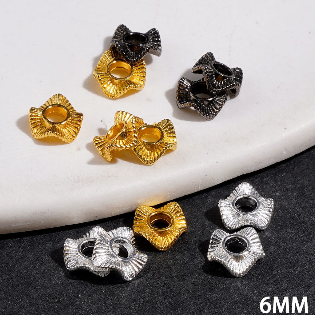 Tiny Wavy-Shaped Lotus Leaf Metal Spacer Beads with Stripes, 6MM, Multi-Color