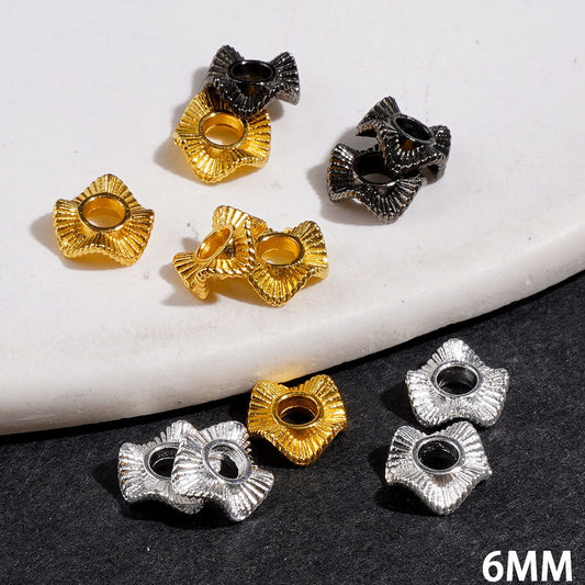 Tiny Wavy-Shaped Lotus Leaf Metal Spacer Beads with Stripes, 6MM, Multi-Color